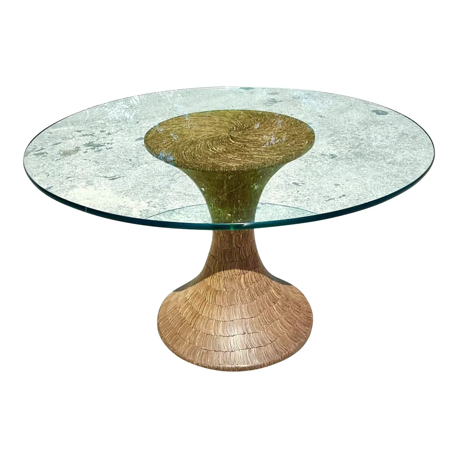 Vintage Boho Coconut Shell Pedestal Dining Table — additional photo 1