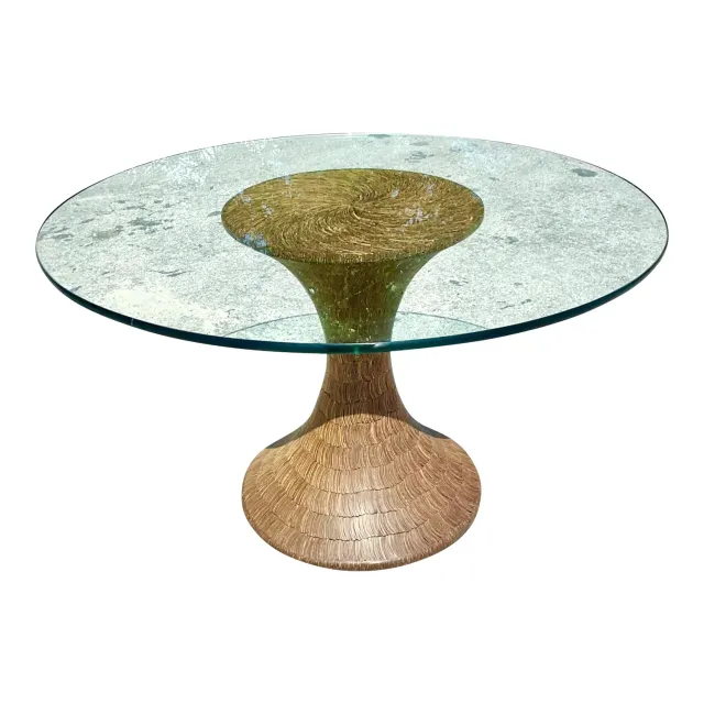 Vintage Boho Coconut Shell Pedestal Dining Table — additional photo 1