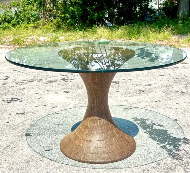 Vintage Boho Coconut Shell Pedestal Dining Table — additional photo 2
