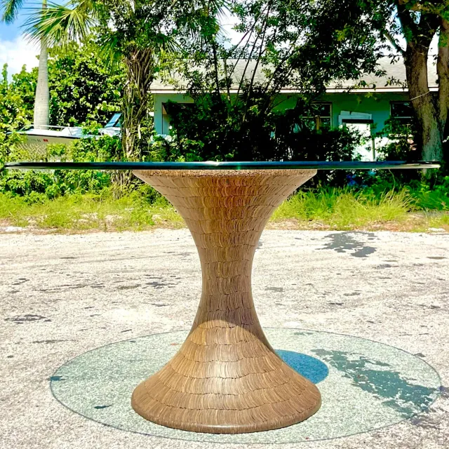 Vintage Boho Coconut Shell Pedestal Dining Table — additional photo 3