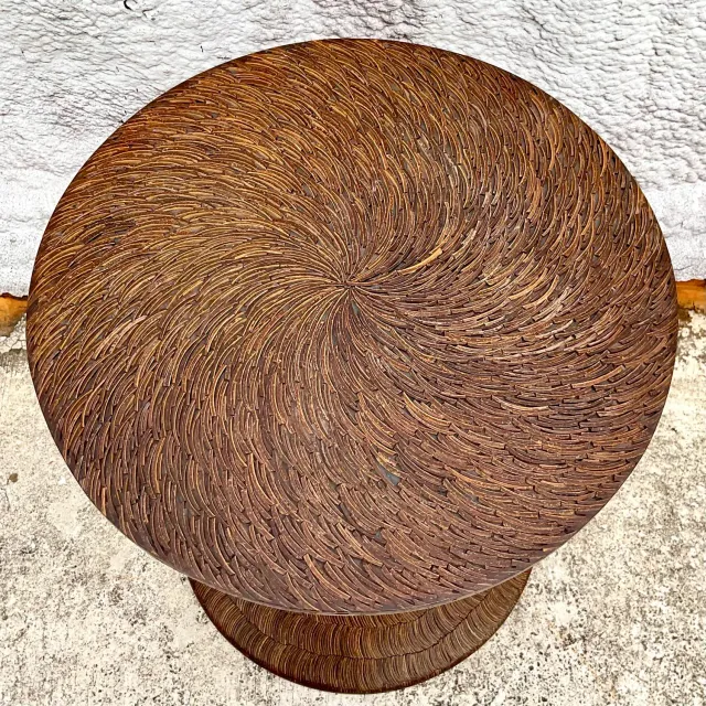 Vintage Boho Coconut Shell Pedestal Dining Table — additional photo 4
