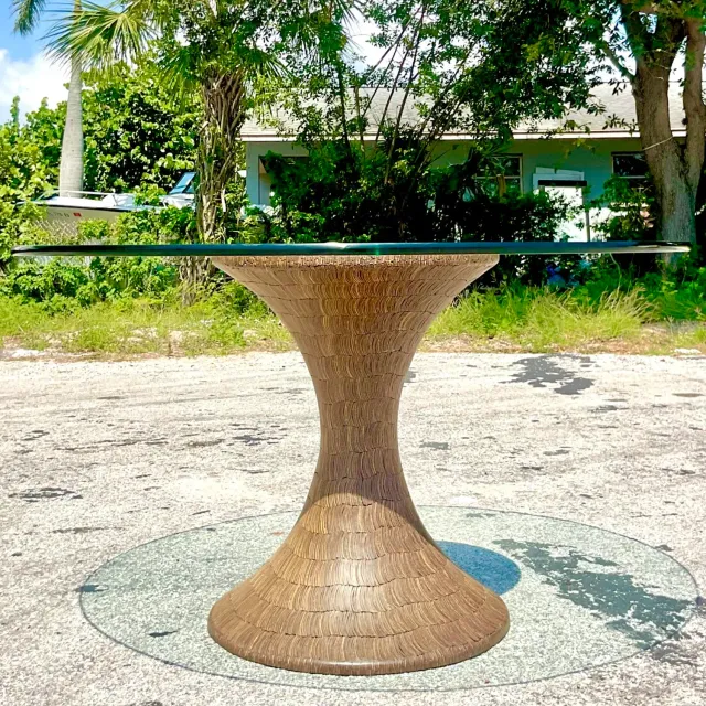 Vintage Boho Coconut Shell Pedestal Dining Table — additional photo 7