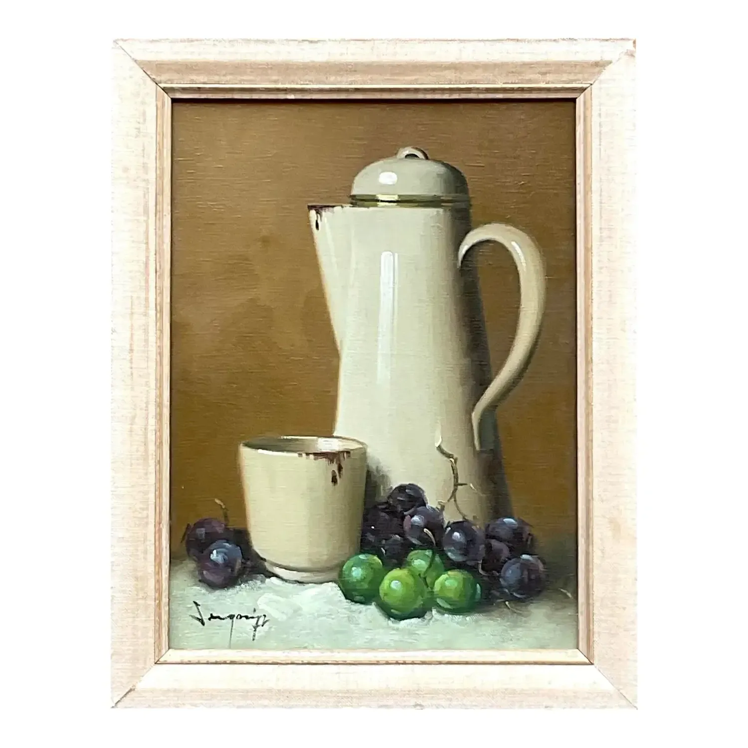 Vintage Boho Coffee Pot Still Life Original Oil on Canvas Painting — additional photo 1
