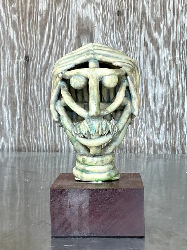 Vintage Boho Coiled Clay Bust Of Man — additional photo 2