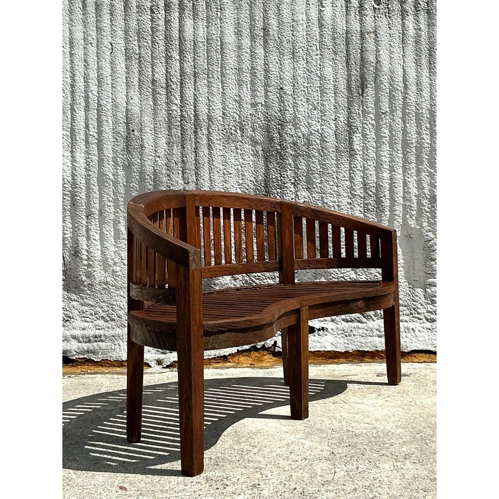 Vintage Boho Curved Teak Bench — additional photo 1