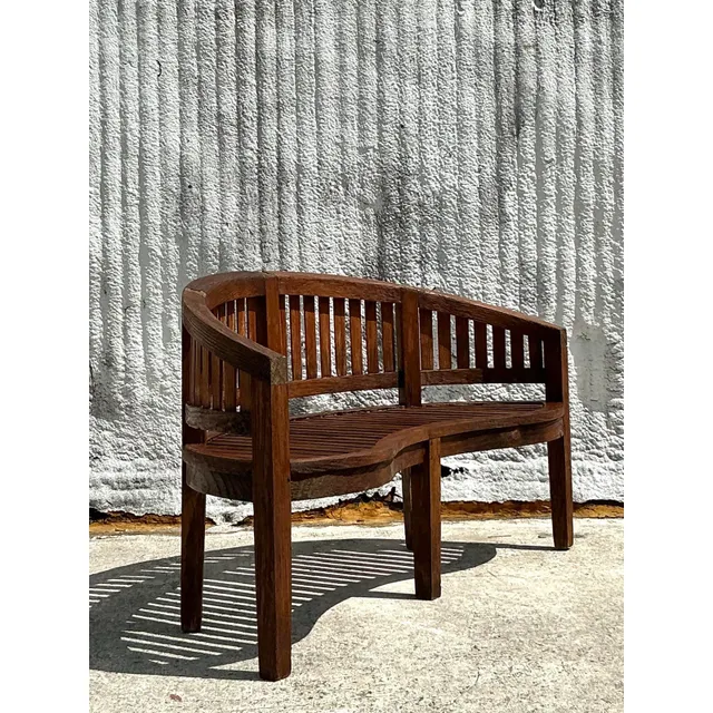 Vintage Boho Curved Teak Bench — additional photo 1