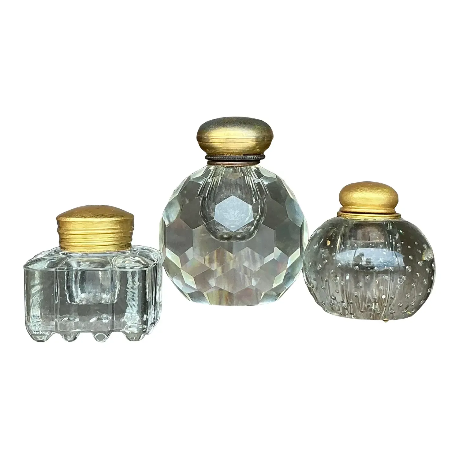 Vintage Boho Cut Glass Inkwells - Set of 3
