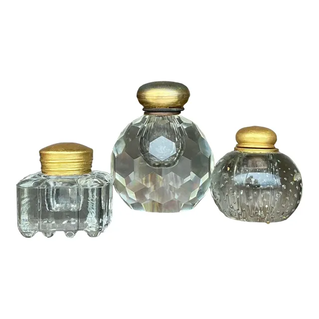 Vintage Boho Cut Glass Inkwells - Set of 3 — additional photo 1