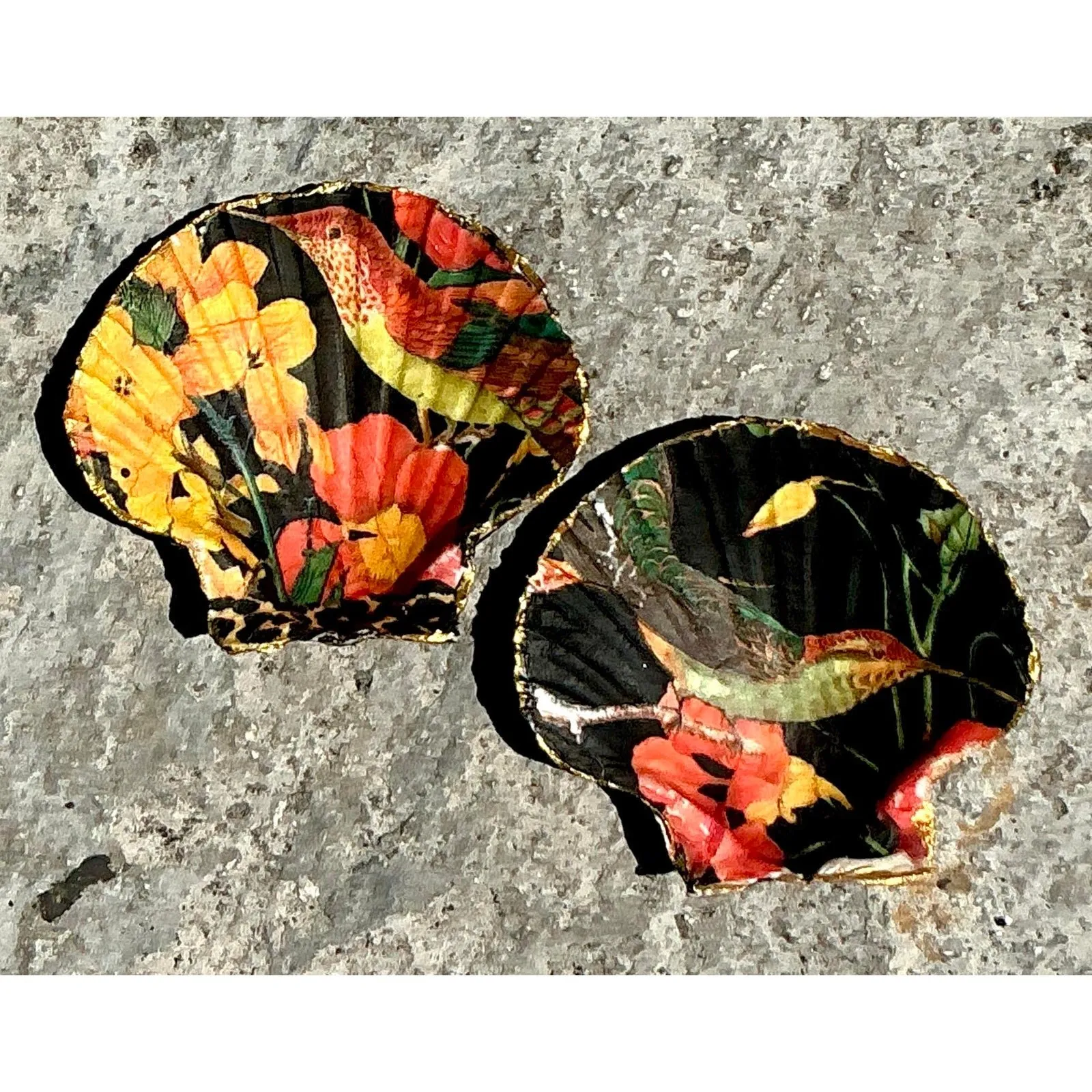 Vintage Boho Decoupage Oyster Shells - Set of 2 - Synthetic, 3.75W x 1H — additional photo 4