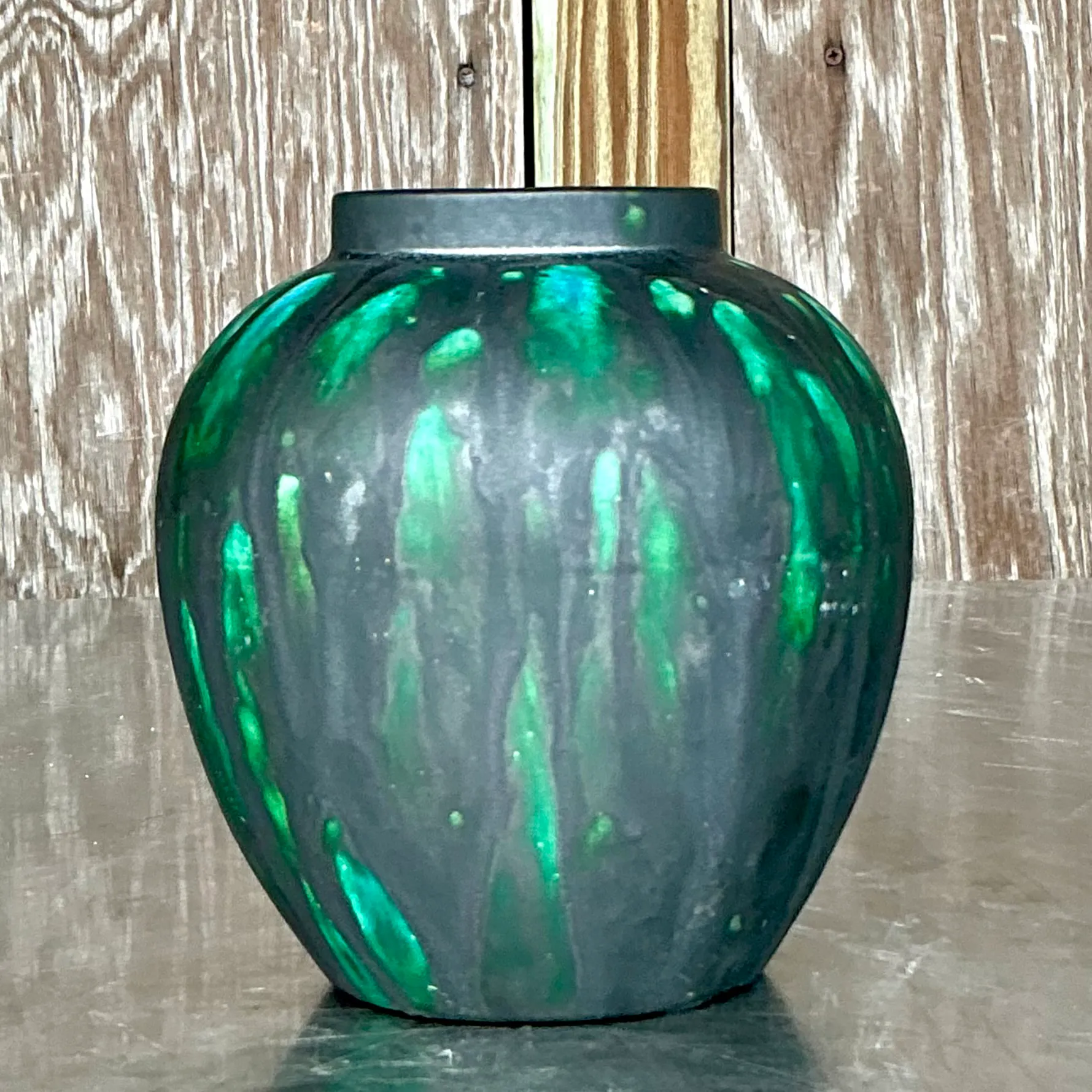 Vintage Boho Drip Glaze Pottery Vase — additional photo 1