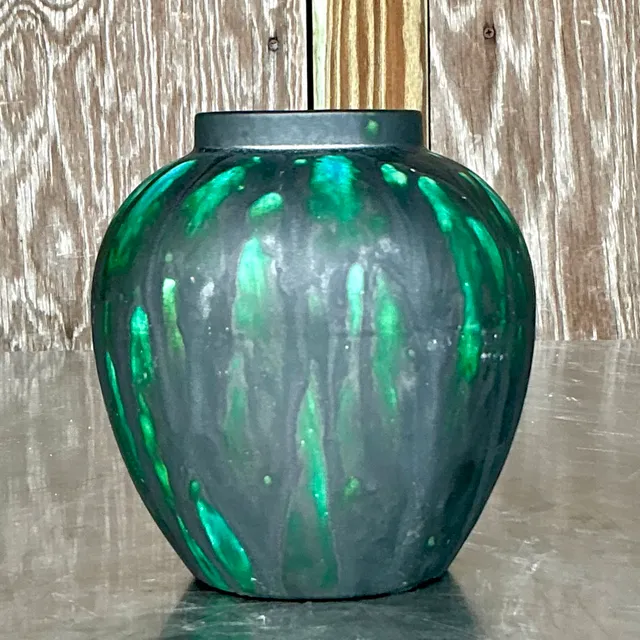 Vintage Boho Drip Glaze Pottery Vase — additional photo 1