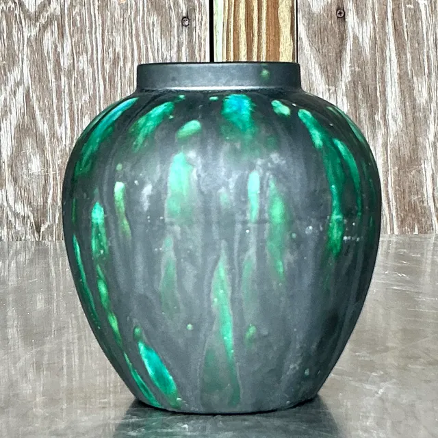 Vintage Boho Drip Glaze Pottery Vase — additional photo 2
