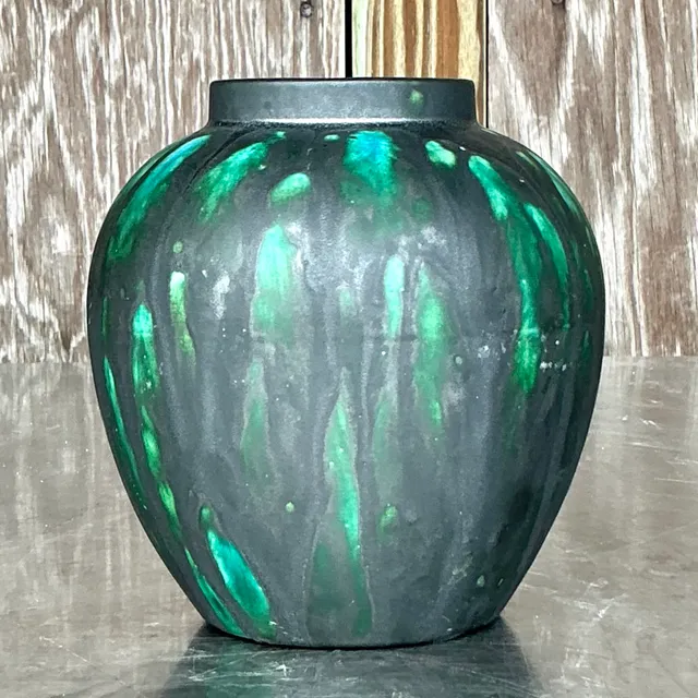 Vintage Boho Drip Glaze Pottery Vase — additional photo 3