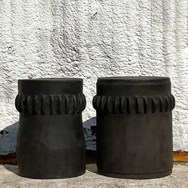 Vintage Boho Ebony Paddle Stump Low Stools - A Pair — additional photo 1