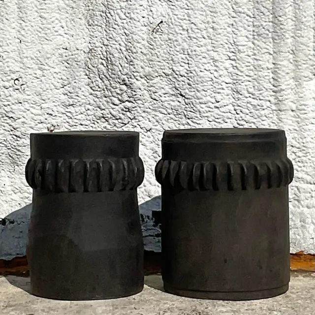 Vintage Boho Ebony Paddle Stump Low Stools - A Pair — additional photo 2