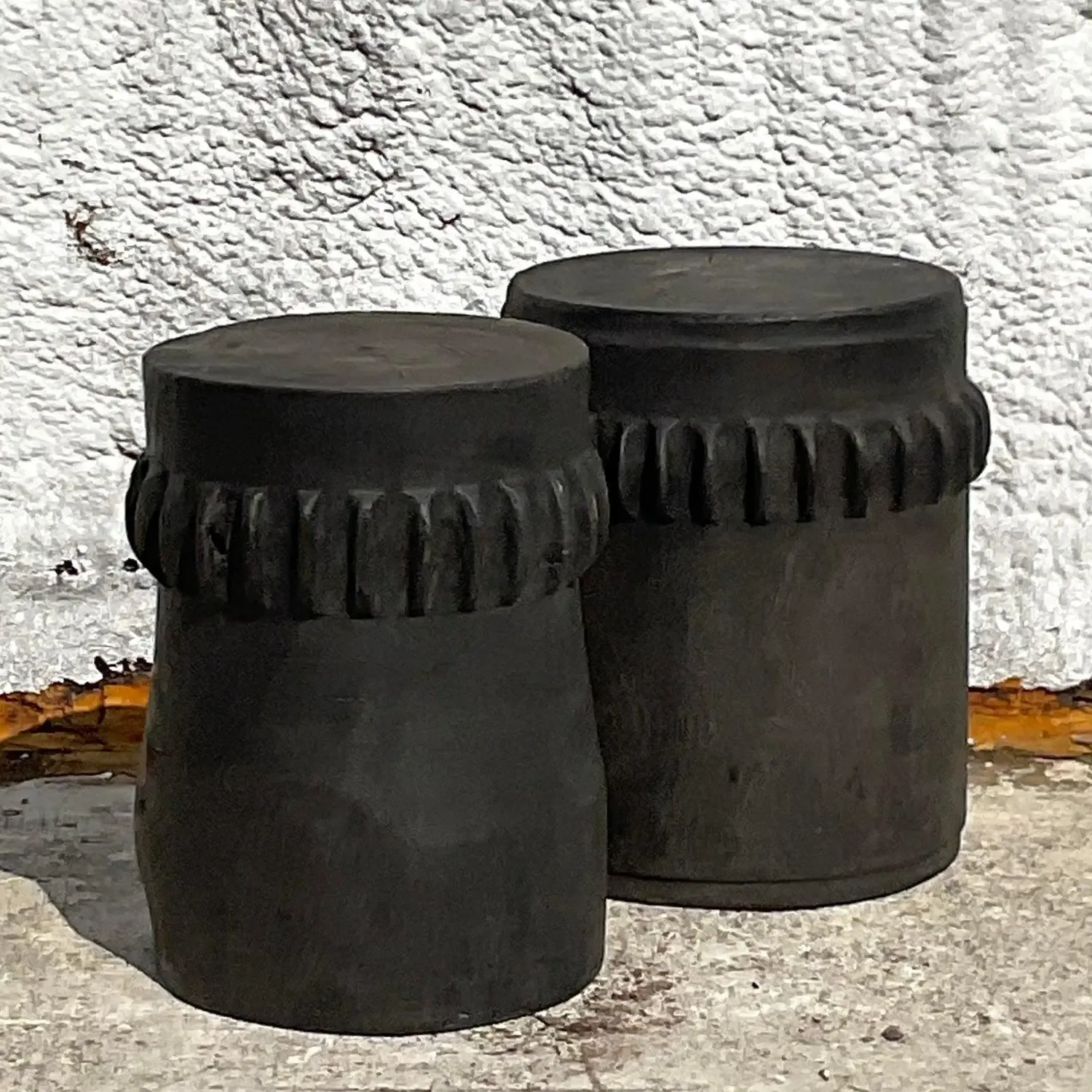 Vintage Boho Ebony Paddle Stump Low Stools - A Pair — additional photo 5
