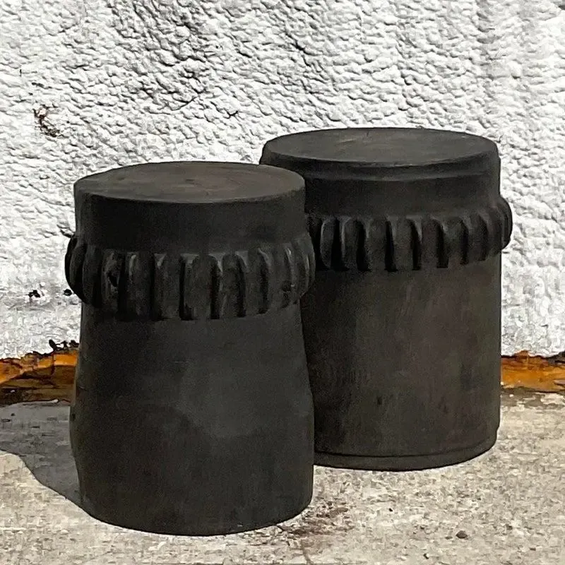 Vintage Boho Ebony Paddle Stump Low Stools - A Pair — additional photo 8