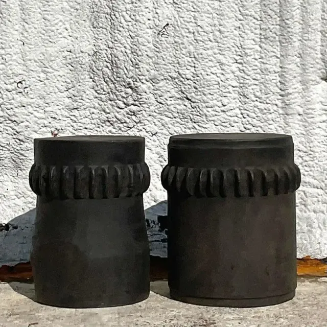 Vintage Boho Ebony Paddle Stump Low Stools - A Pair — additional photo 4
