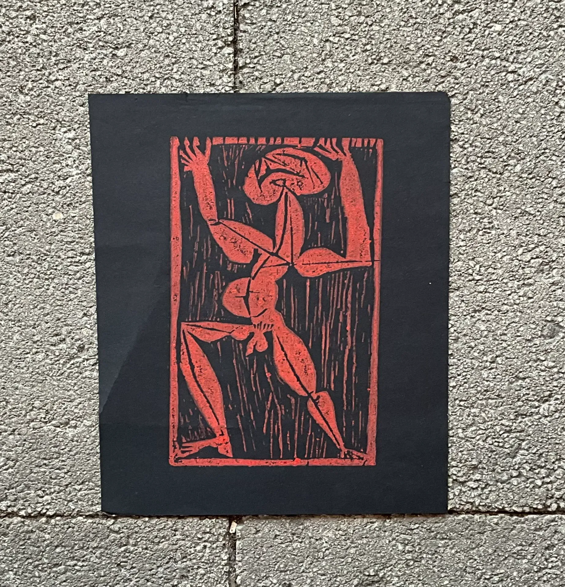 Vintage Boho Edward Marecak Woodcut - Paper, 7.5W x 13H — additional photo 1