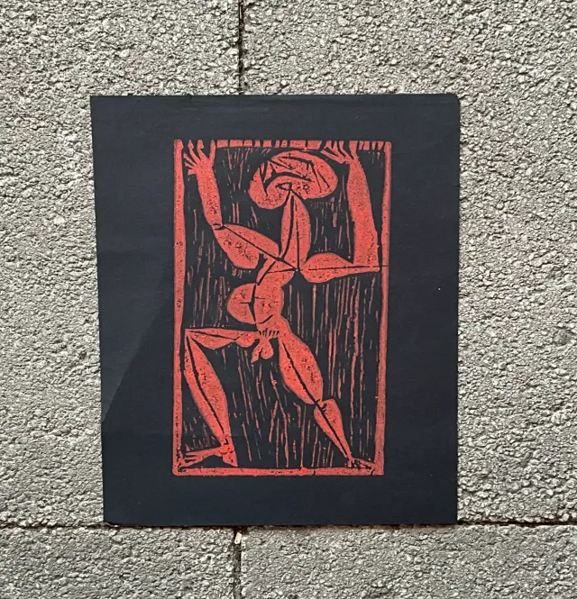 Vintage Boho Edward Marecak Woodcut - Paper, 7.5W x 13H — additional photo 1
