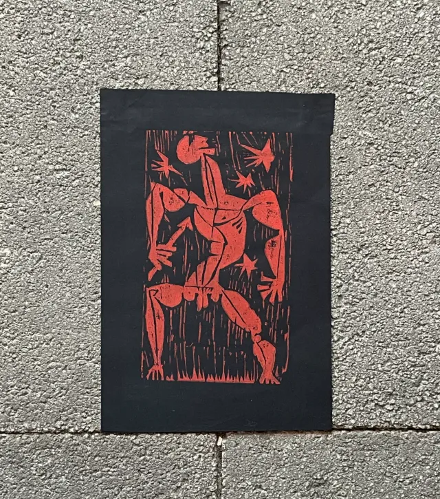 Vintage Boho Edward Marecak Woodcut — additional photo 1