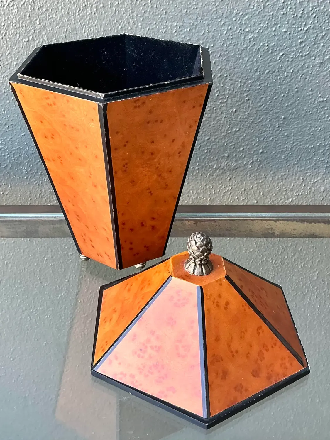 Vintage Boho Faceted Burl Wood Lidded Box — additional photo 5