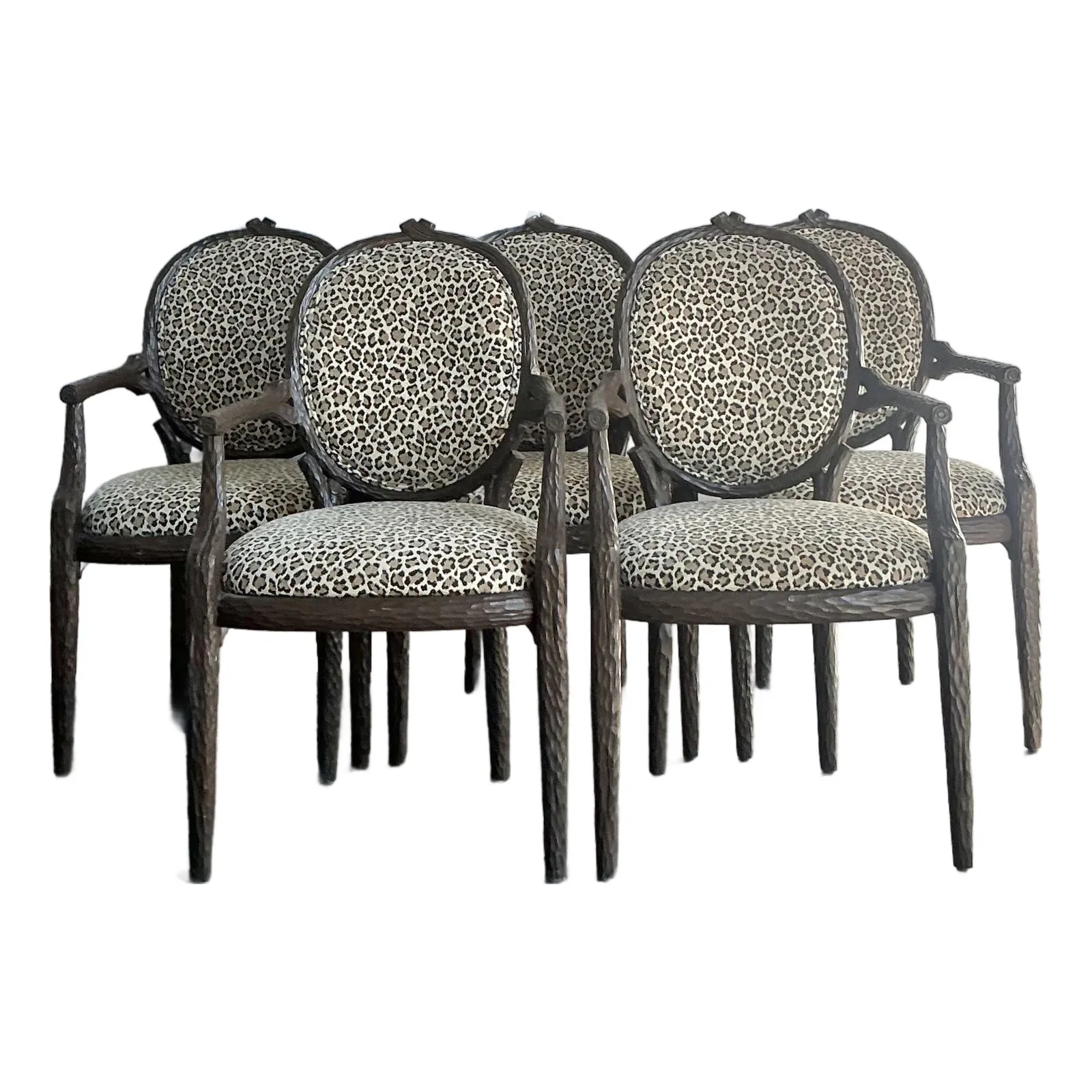 Vintage Boho Faux Bois Leopard Dining Chairs - Set of 5 — additional photo 1