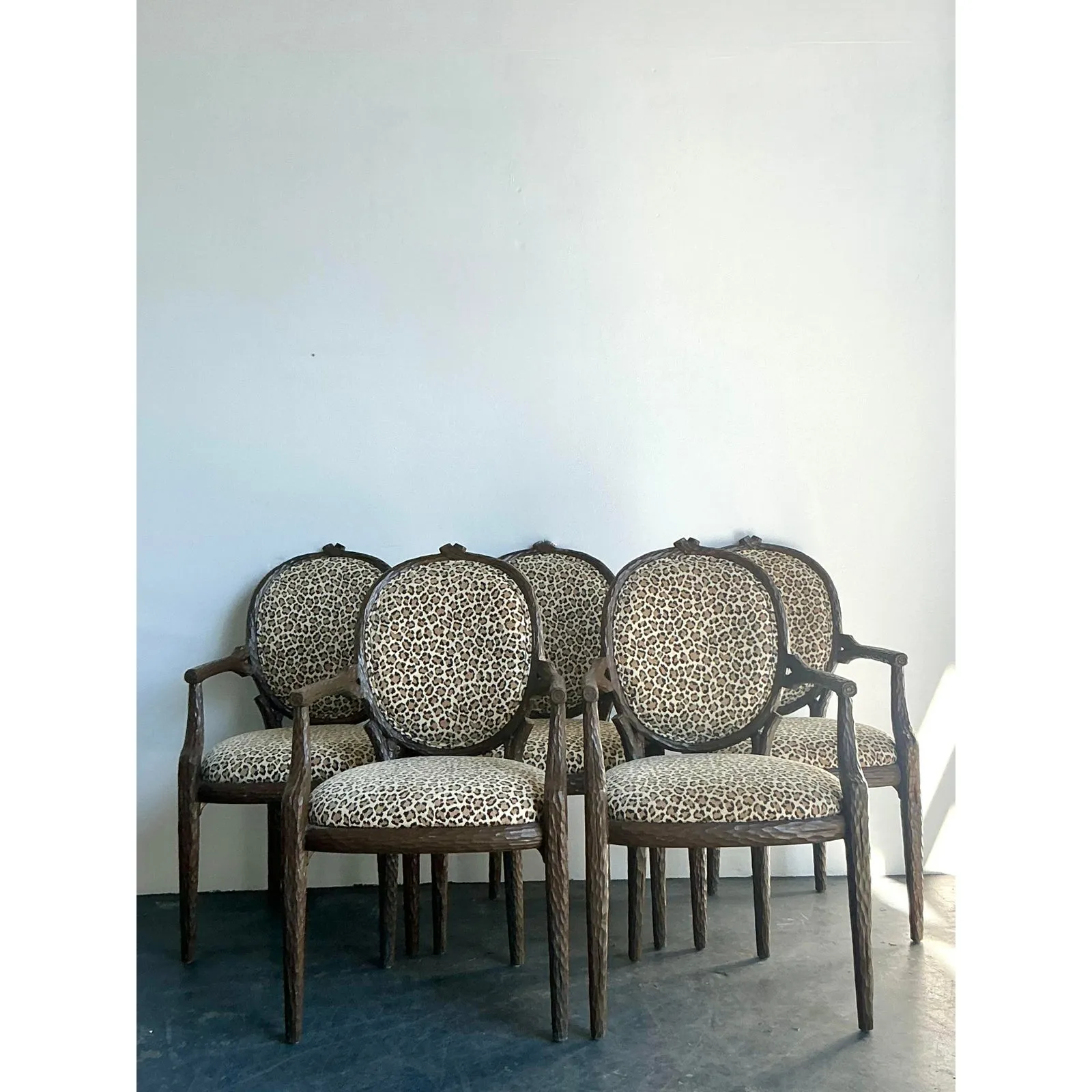 Vintage Boho Faux Bois Leopard Dining Chairs - Set of 5 — additional photo 2