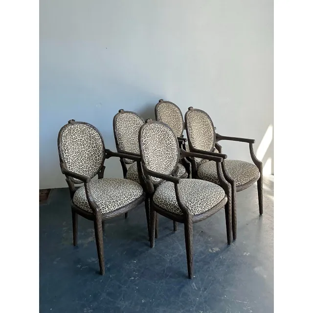 Vintage Boho Faux Bois Leopard Dining Chairs - Set of 5 — additional photo 3