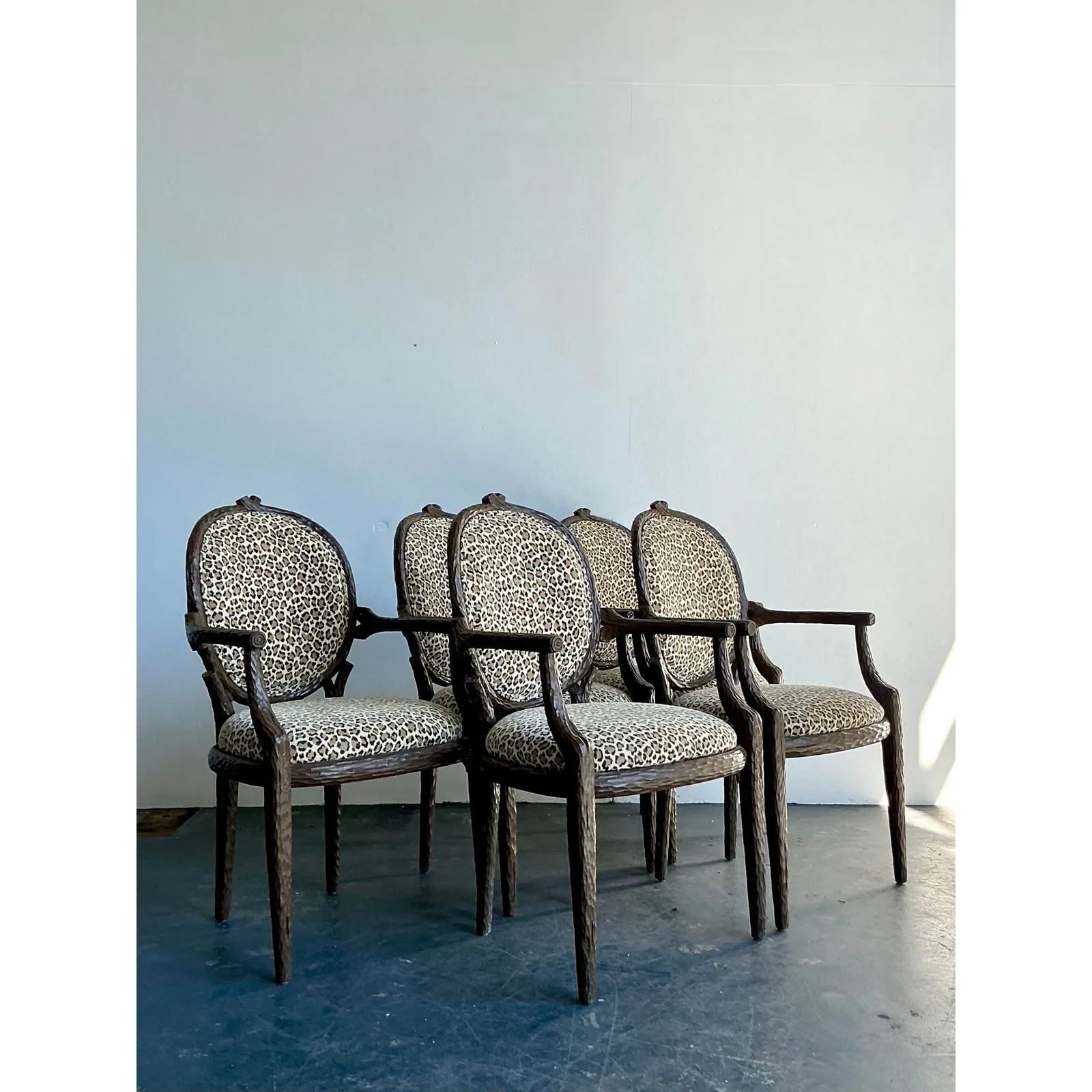 Vintage Boho Faux Bois Leopard Dining Chairs - Set of 5 — additional photo 4