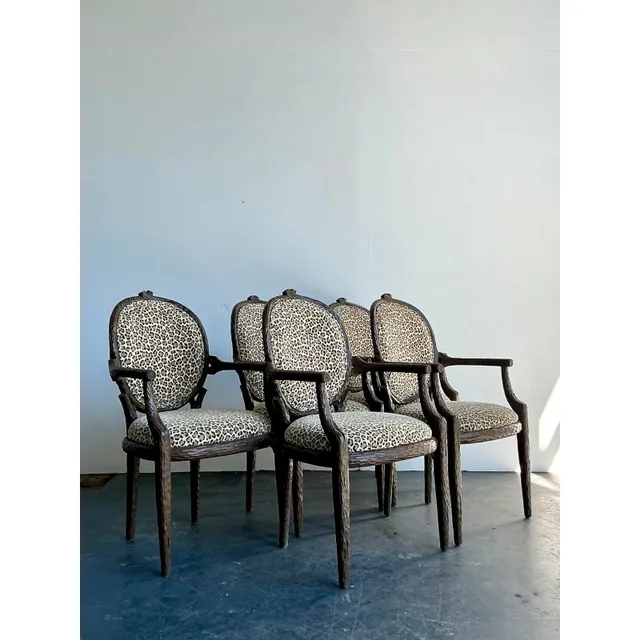 Vintage Boho Faux Bois Leopard Dining Chairs - Set of 5 — additional photo 4