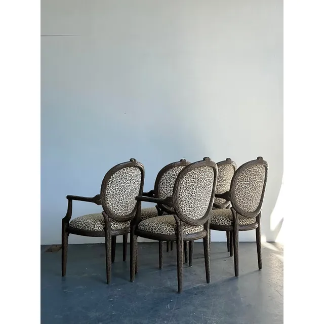 Vintage Boho Faux Bois Leopard Dining Chairs - Set of 5 — additional photo 5