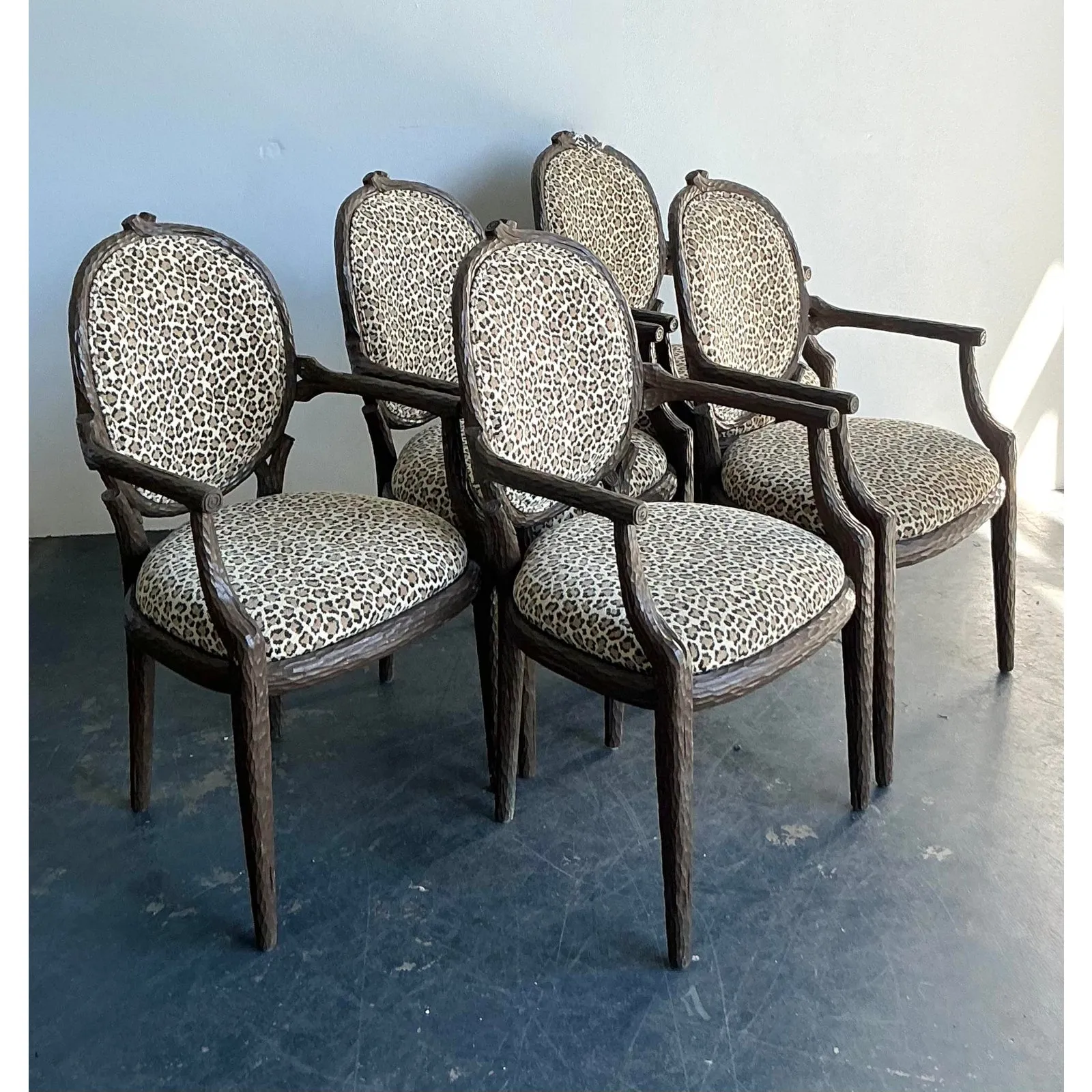Vintage Boho Faux Bois Leopard Dining Chairs - Set of 5 — additional photo 6