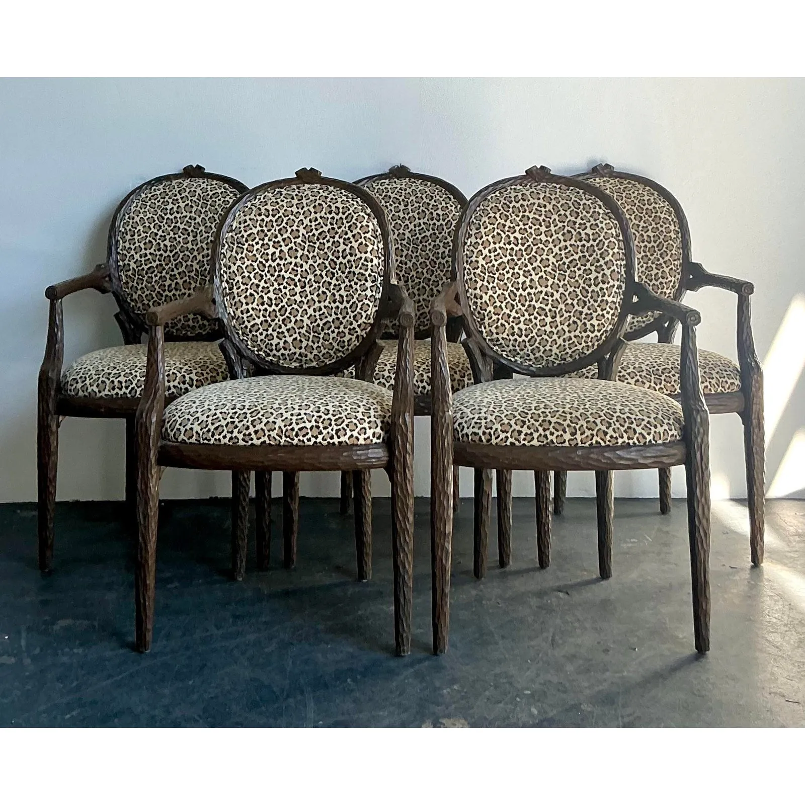 Vintage Boho Faux Bois Leopard Dining Chairs - Set of 5 — additional photo 8