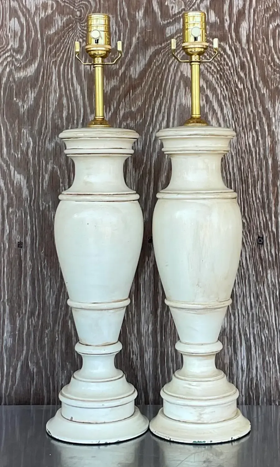 Vintage Boho Faux Finished Turned Wood Lamps- a Pair — additional photo 1