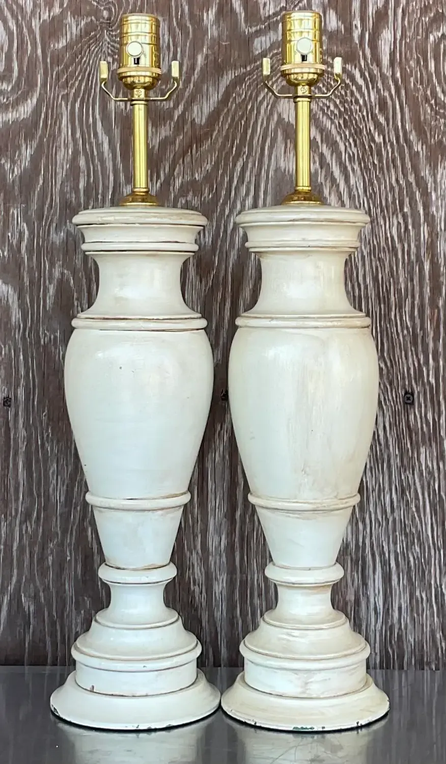 Vintage Boho Faux Finished Turned Wood Lamps- a Pair — additional photo 2