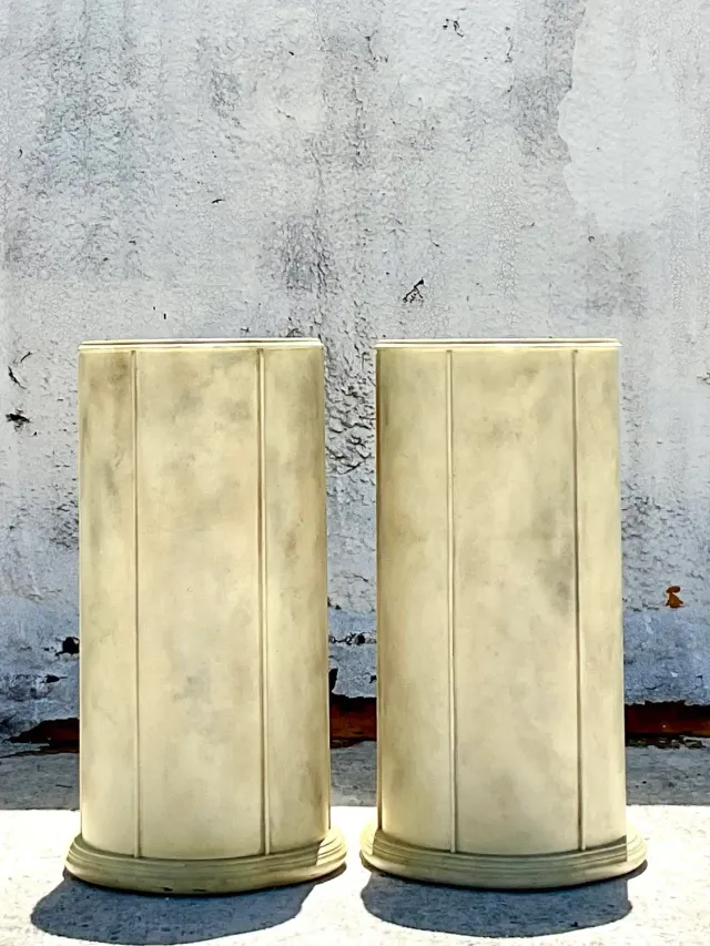 Vintage Boho Faux Goatskin Pedestals - a Pair — additional photo 1