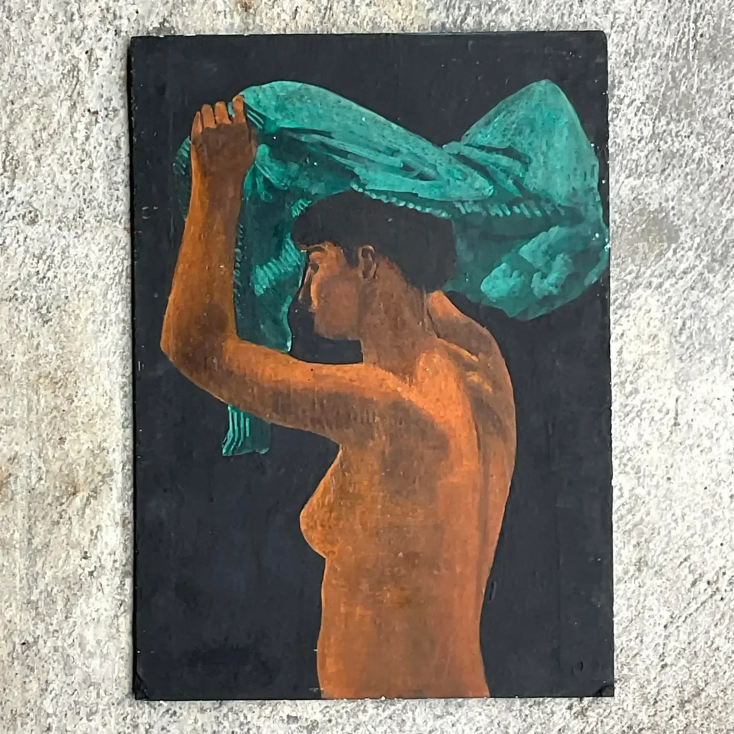 Vintage Boho Figural Oil Painting on Board — additional photo 1