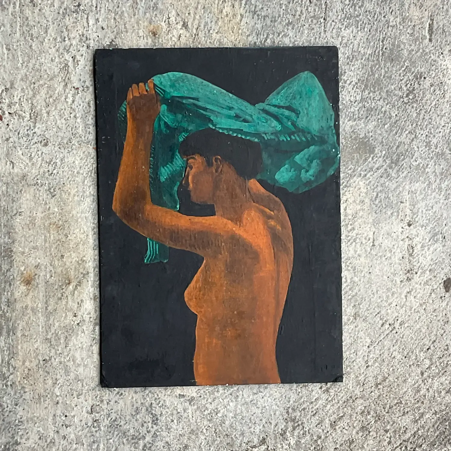 Vintage Boho Figural Oil Painting on Board — additional photo 2