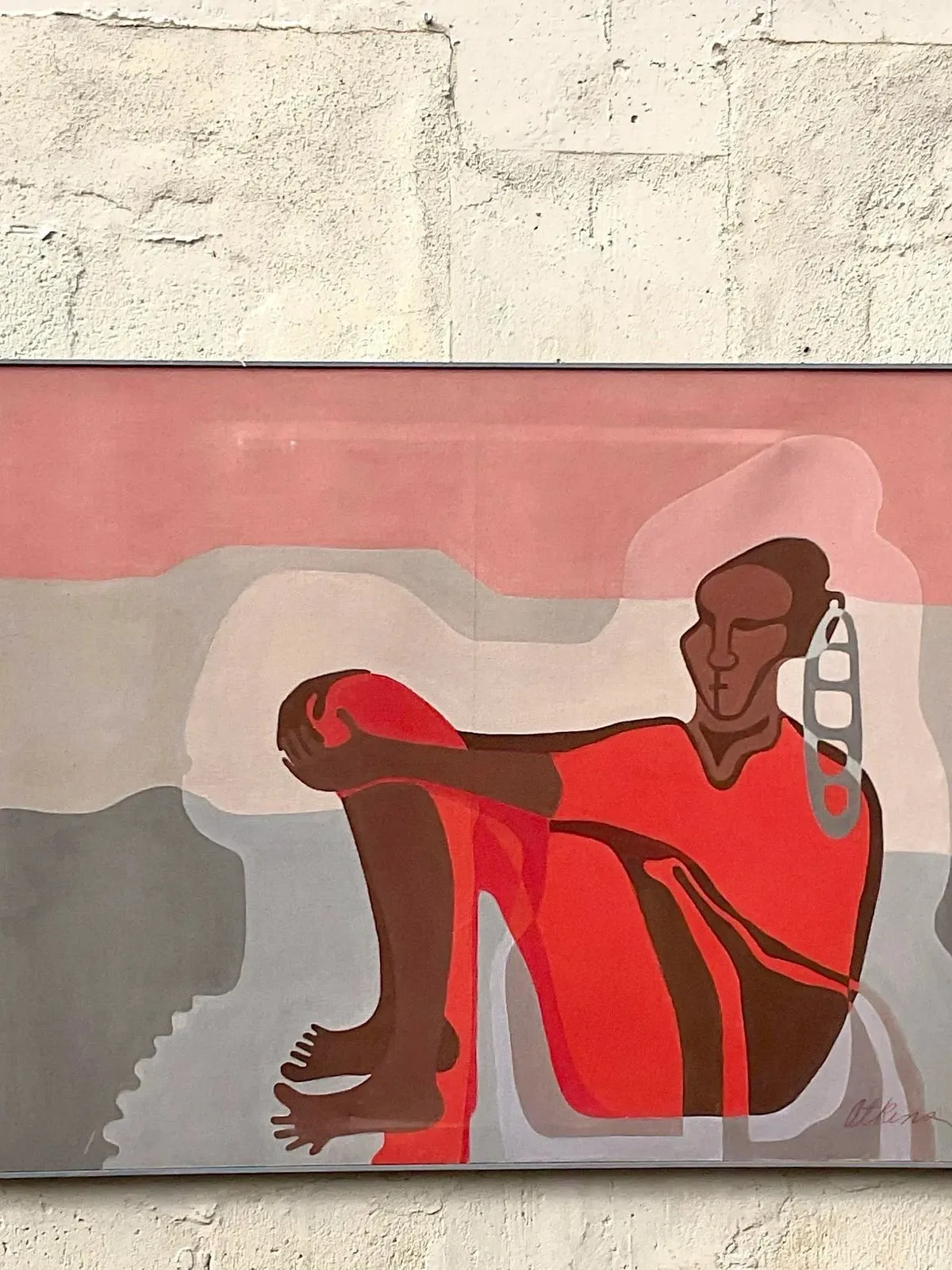 Vintage Boho Figurative Abstract Oil on Canvas