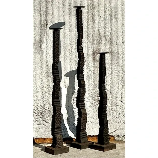 Vintage Boho Floor Candle Stands Trio