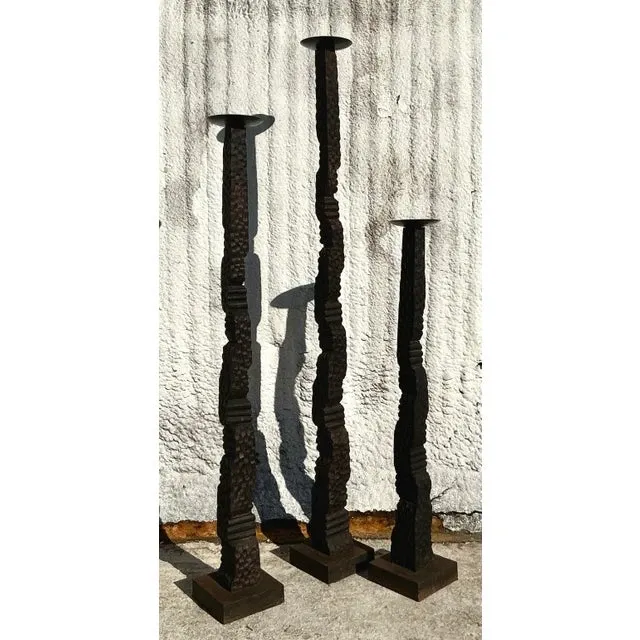 Vintage Boho Floor Candle Stands Trio — additional photo 1