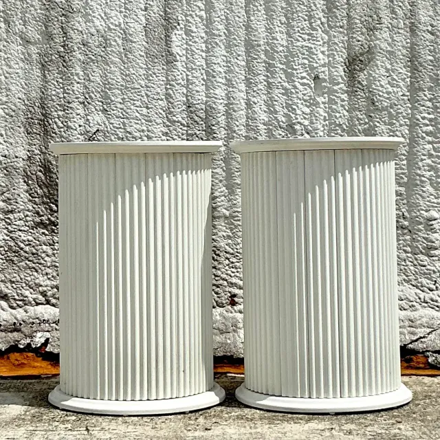 Vintage Boho Fluted Column Pedestals - a Pair - Oil Paint, 19.5W x 28.75H — additional photo 1