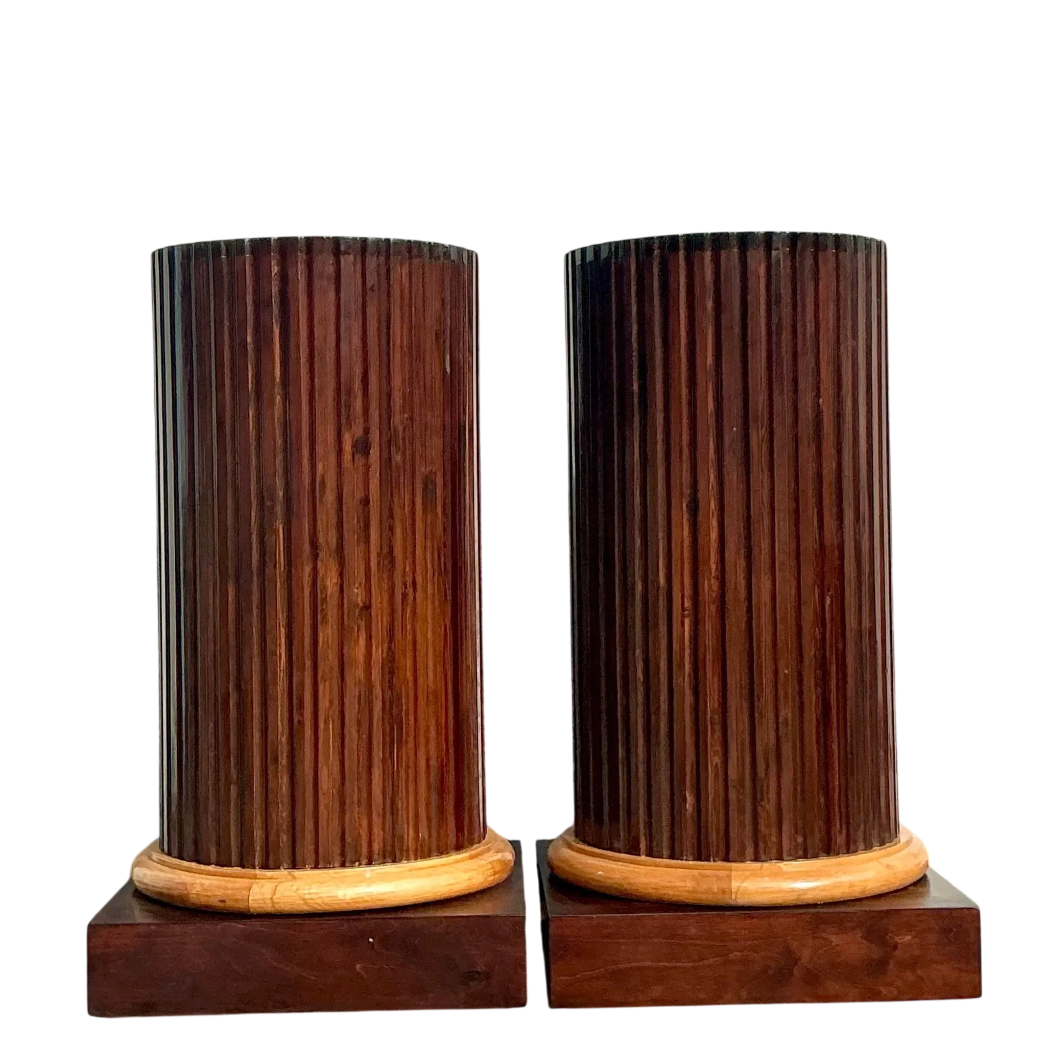 Vintage Boho Fluted Column Pedestals - a Pair