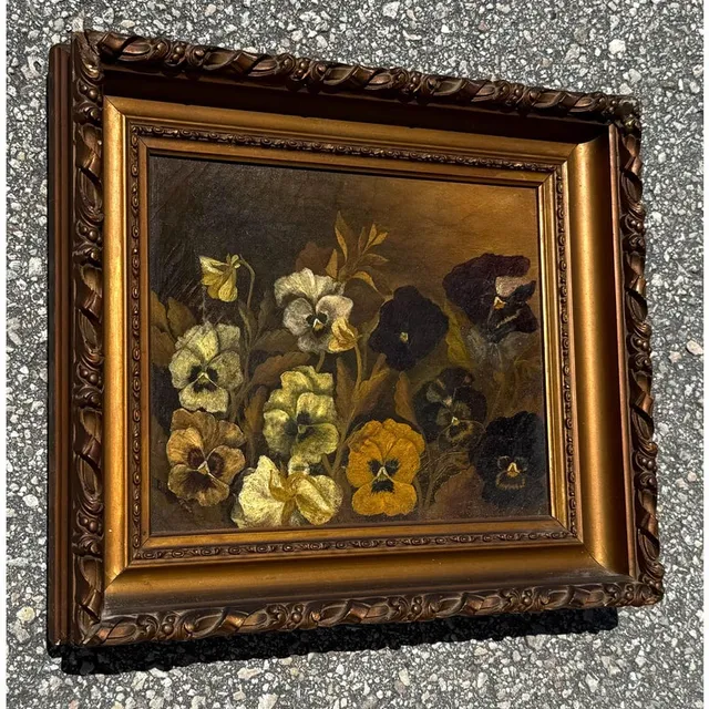 Vintage Boho Framed Still Life Oil on Canvas — additional photo 1