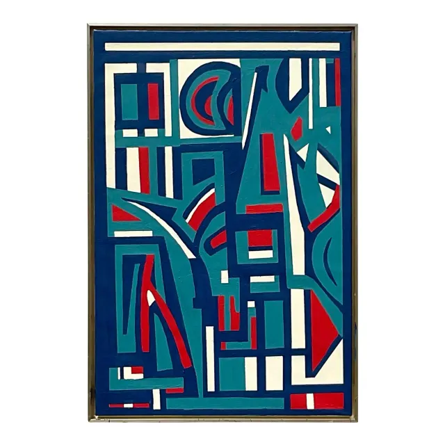 Vintage Boho Geometric Abstract Oil on Canvas — additional photo 1