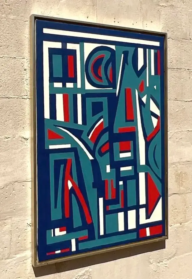 Vintage Boho Geometric Abstract Oil on Canvas — additional photo 3