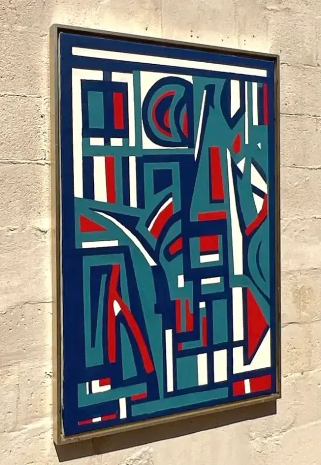 Vintage Boho Geometric Abstract Oil on Canvas — additional photo 3