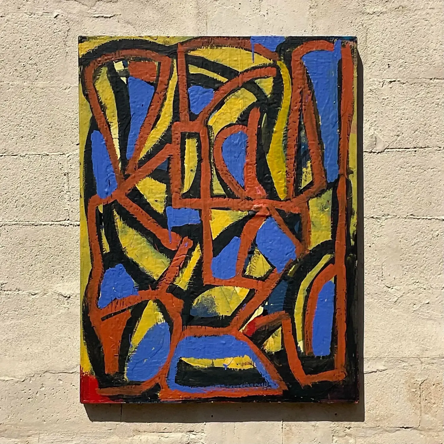 Vintage Boho Geometric Abstract Oil on Canvas — additional photo 5