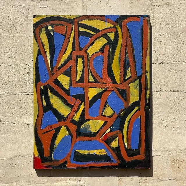 Vintage Boho Geometric Abstract Oil on Canvas — additional photo 5